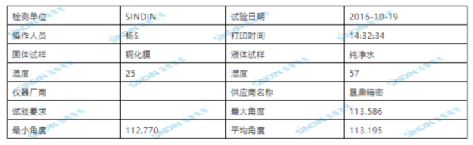 接触角测量仪测试后数据